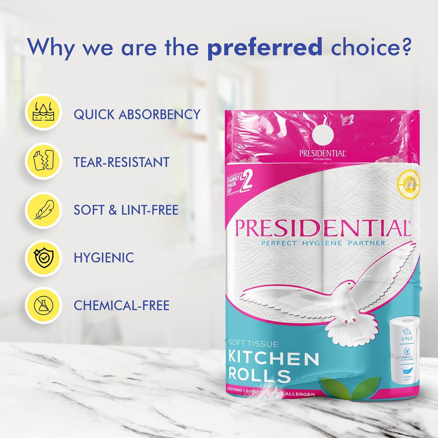 Presidential Premium Soft 2ply Kitchen rolls | 80 Pulls Each - 160 Sheets