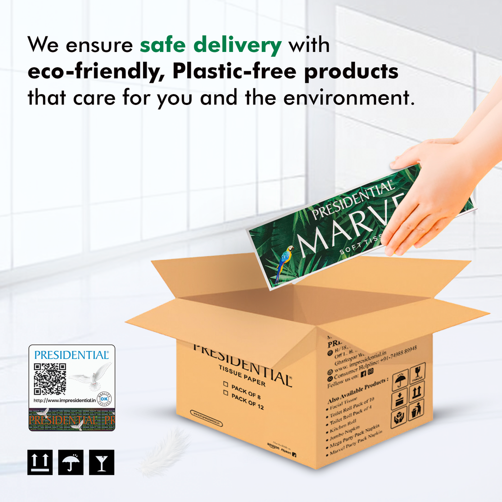 Presidential highly absorbent tissue box with eco-friendly packaging for safe delivery and environmental care