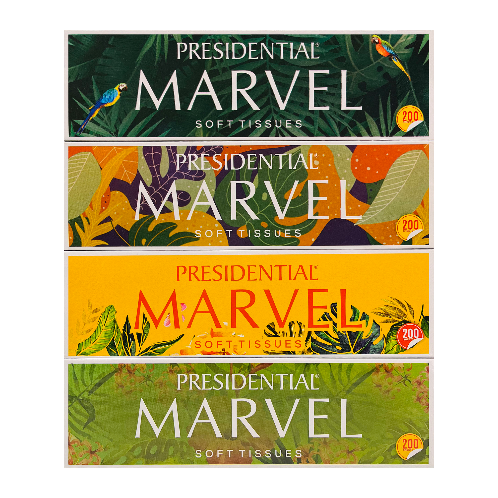Presidential highly absorbent tissue box featuring colorful designs for everyday use