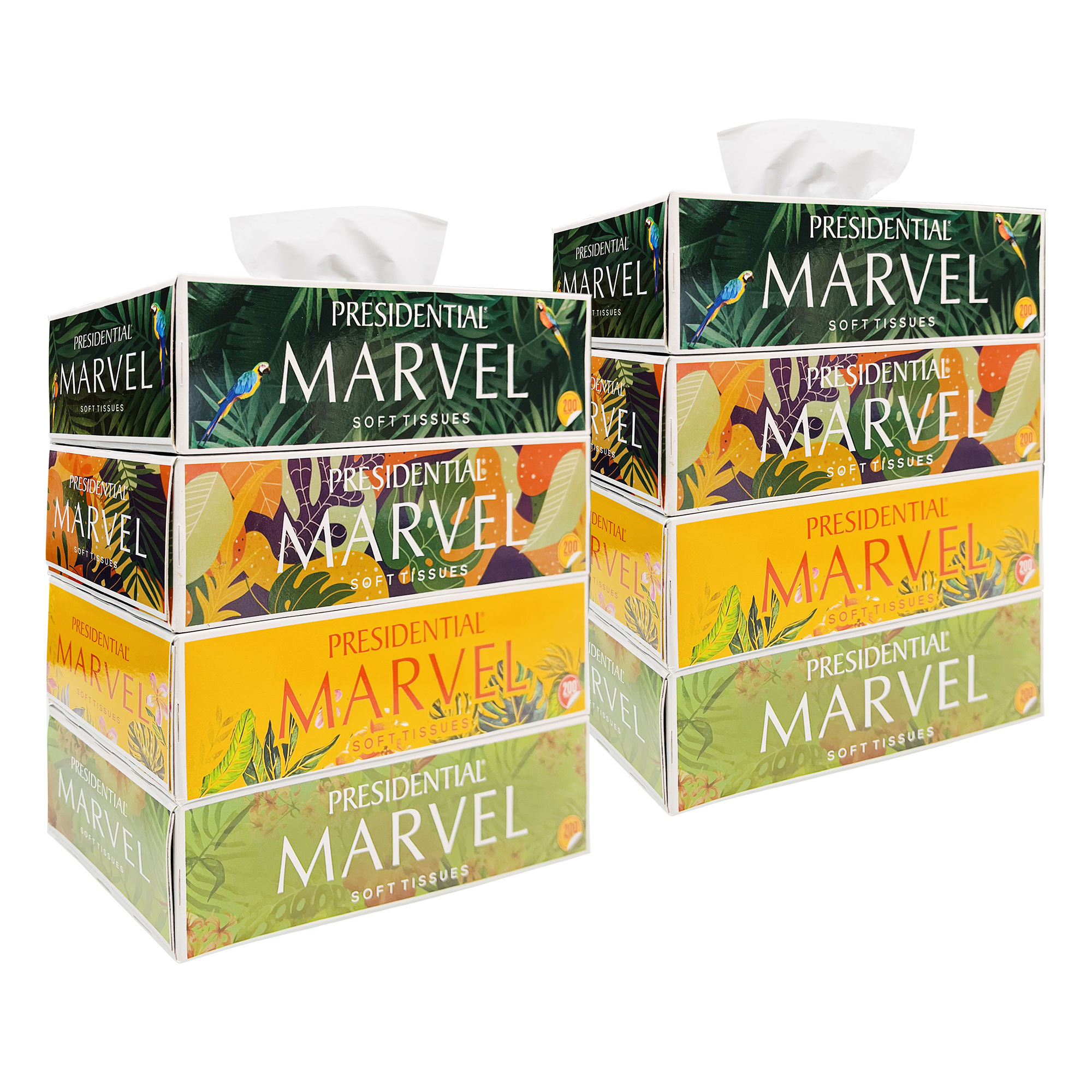 Colorful Presidential Tissues highly absorbent tissue box featuring vibrant designs for everyday use