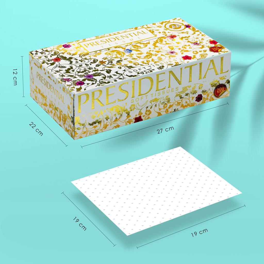 Presidential Luxury 2-ply tissues in a decorative box, ideal for everyday softness and quality