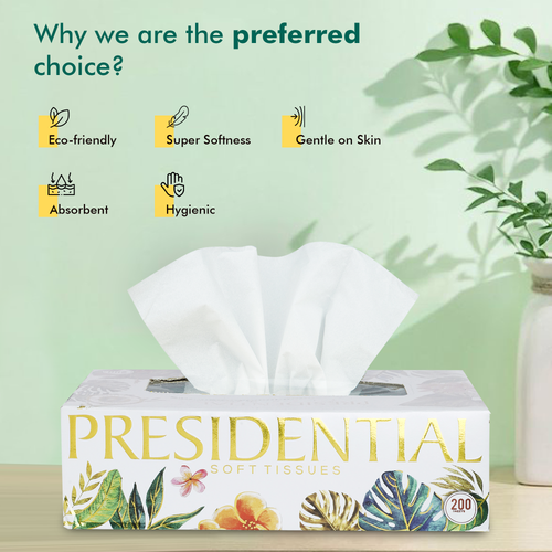 Presidential Luxury 2-ply tissues in eco-friendly box for gentle and hygienic use