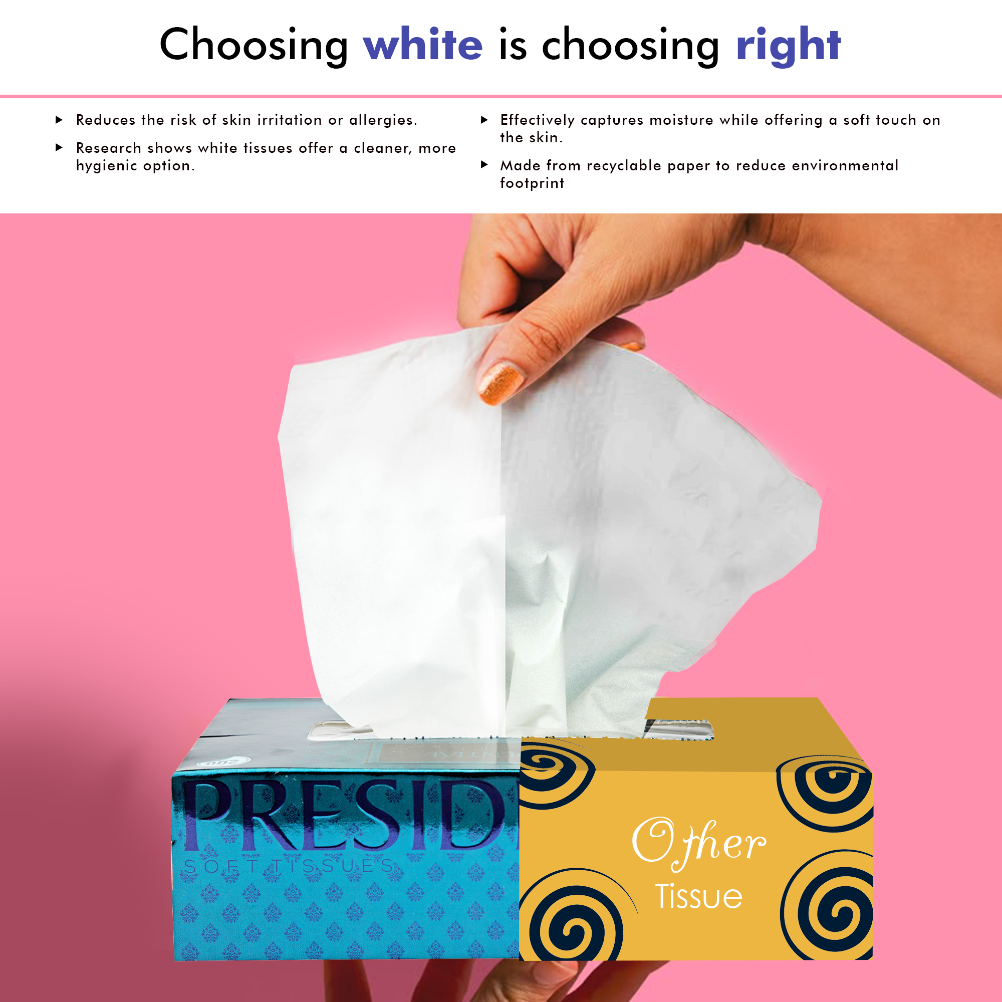 Presidential Tissues Luxury 2-Ply Tissues with Soft Texture for Skin Comfort