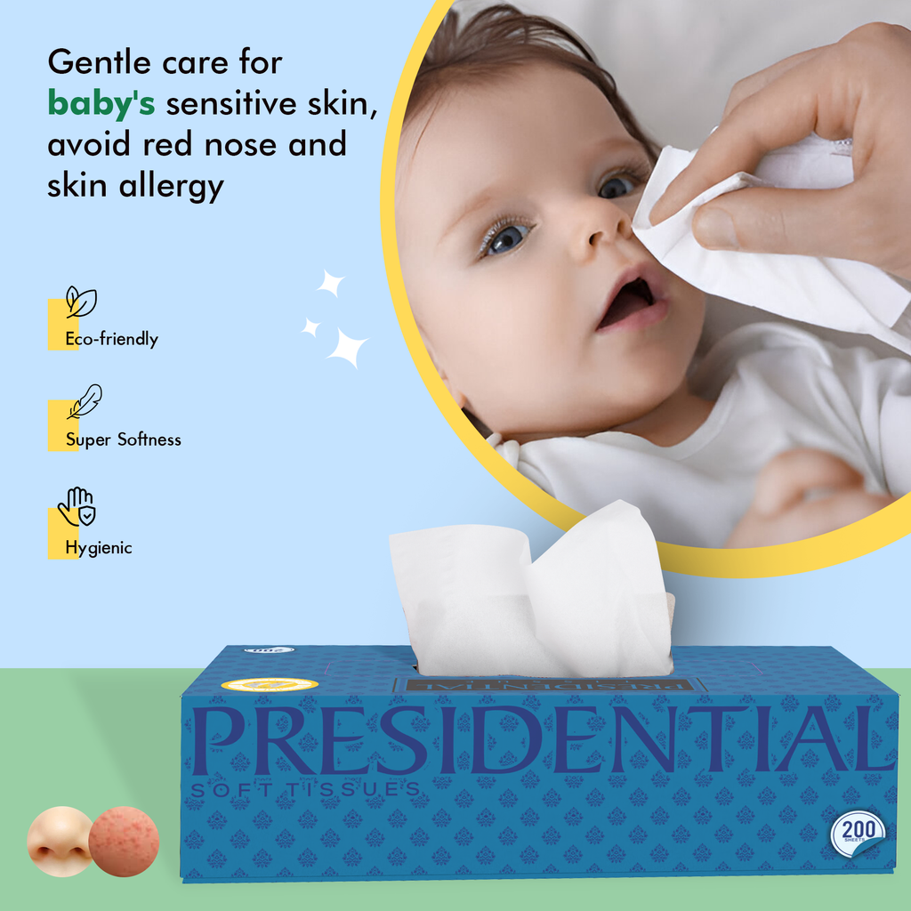 Presidential premium 2-ply tissues pack with soft and hygienic tissues for gentle care of sensitive skin