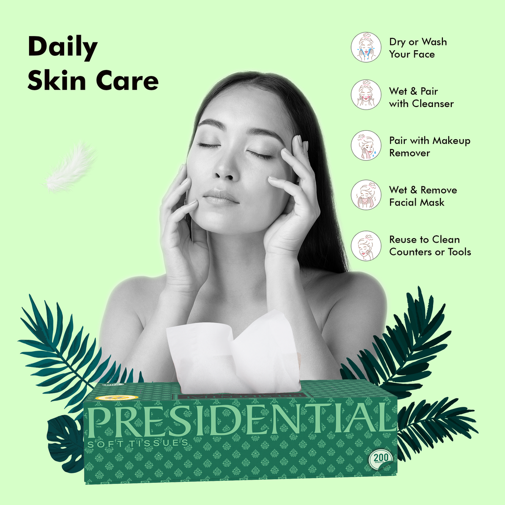 Presidential premium 2-ply tissues pack ideal for daily skin care and makeup removal